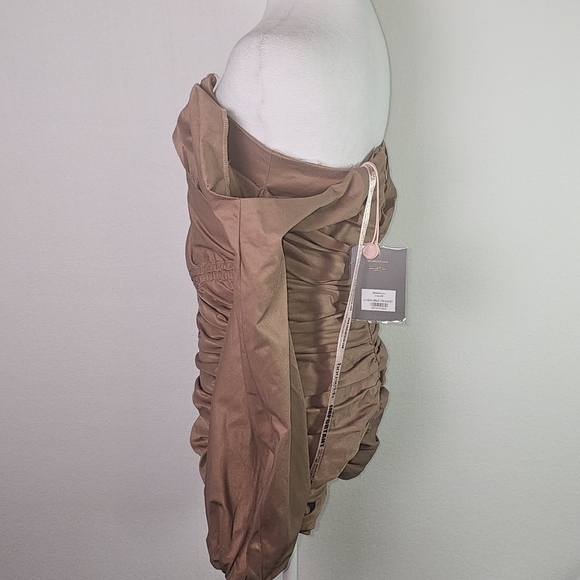 House Of CB Womens Dress Sz M Indra Mocha Off Shoulder Mini,Party,Dance Ruched - Picture 5 of 15